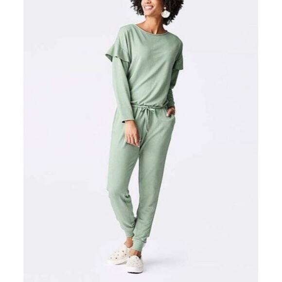 Matilda Jane Mint Green Long Sleeve Resting Day Pocket Knit Jumpsuit Sz.L - Picture 2 of 14